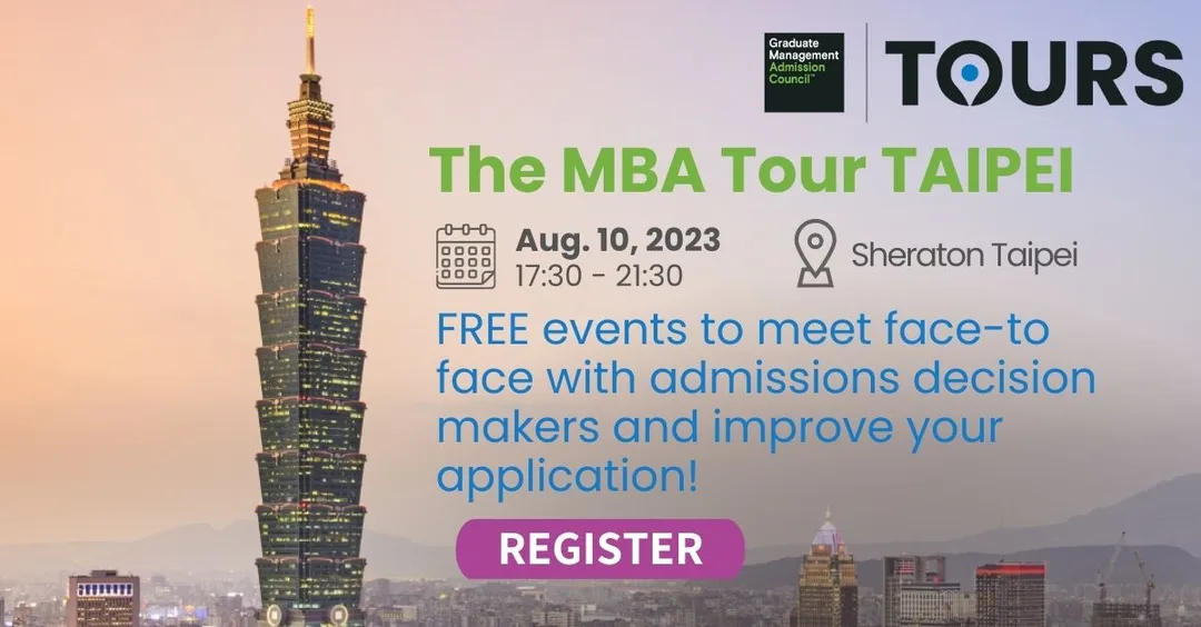 Meet Columbia, NUS, NYU, UCLA, UC Berkeley, Cambridge, Chicago Booth, Yale, and more top MBA in person in Taipei on August 10 at Sheraton Taipei. 8/10在台北喜來登與哥倫比亞大學、芝加哥大學、加州大學洛杉磯分校 UCLA、加州大學柏克萊分校 UC Berkeley、西班牙IESE、法國INSEAD、耶魯、新加坡國立大學NUS、瑞士IMD等全球頂尖商學院MBA面對面，免費參加，還可抽GMAT考試美金250元抵用券