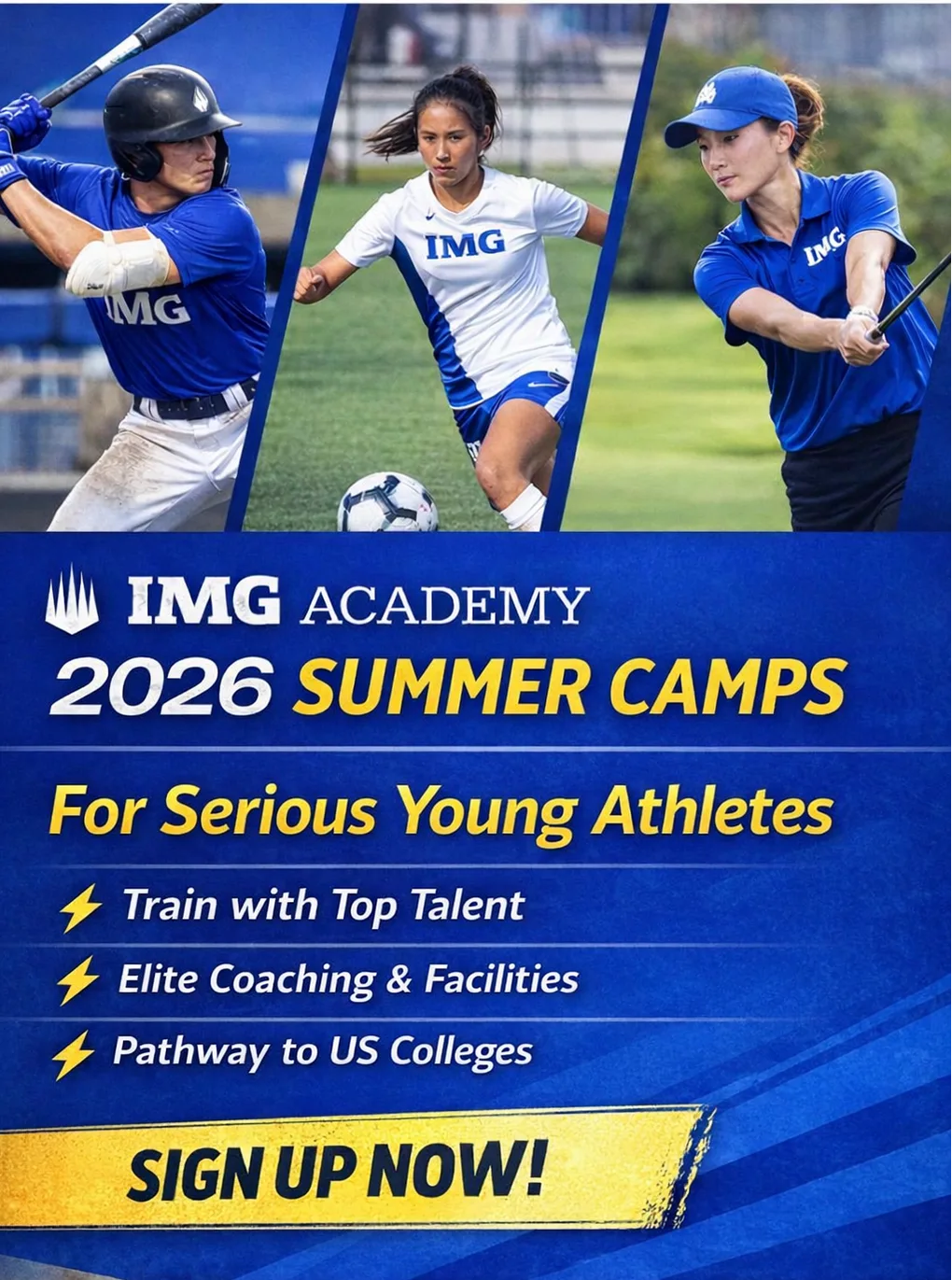IMG Academy 2026 summer camp for student-athletes, 1-6 week sports training programs with elite coaching and pathways to US college athletics
