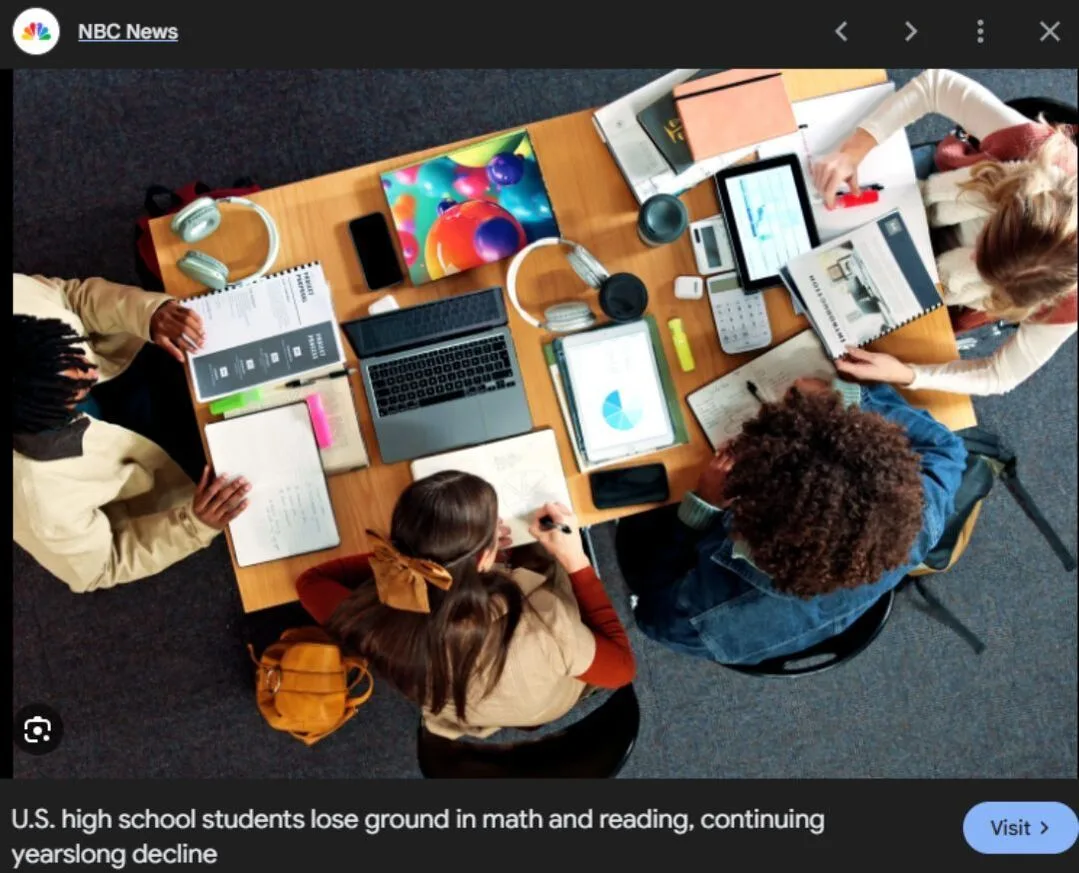 美國高中生閱讀數學能力下降 NAEP 2024 測驗 學習能力趨勢